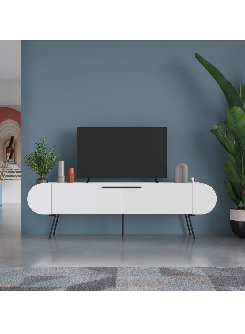 موراه خزانة تلفزيون كبسولة من موراه هوم، تتسع لأجهزة تلفزيون حتى ٦٥ بوصة، ببابين وطابقين، ووحدات تلفزيون لغرفة المعيشة | ١٩٥ × ٣٧٫٤ × ٥٧٫٥ سم | أبيض - Image 2