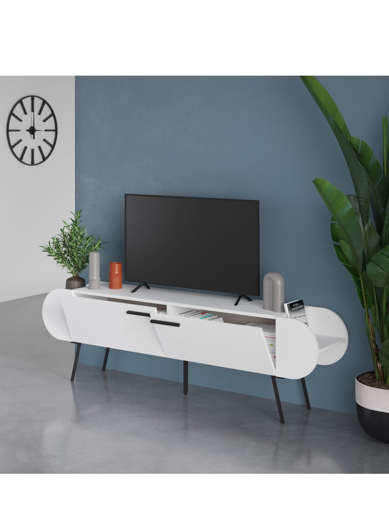 موراه خزانة تلفزيون كبسولة من موراه هوم، تتسع لأجهزة تلفزيون حتى ٦٥ بوصة، ببابين وطابقين، ووحدات تلفزيون لغرفة المعيشة | ١٩٥ × ٣٧٫٤ × ٥٧٫٥ سم | أبيض - Image 3