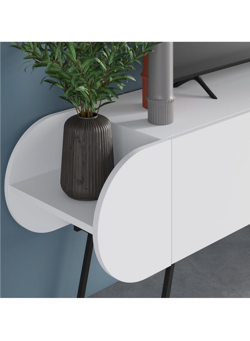 موراه خزانة تلفزيون كبسولة من موراه هوم، تتسع لأجهزة تلفزيون حتى ٦٥ بوصة، ببابين وطابقين، ووحدات تلفزيون لغرفة المعيشة | ١٩٥ × ٣٧٫٤ × ٥٧٫٥ سم | أبيض - Image 4