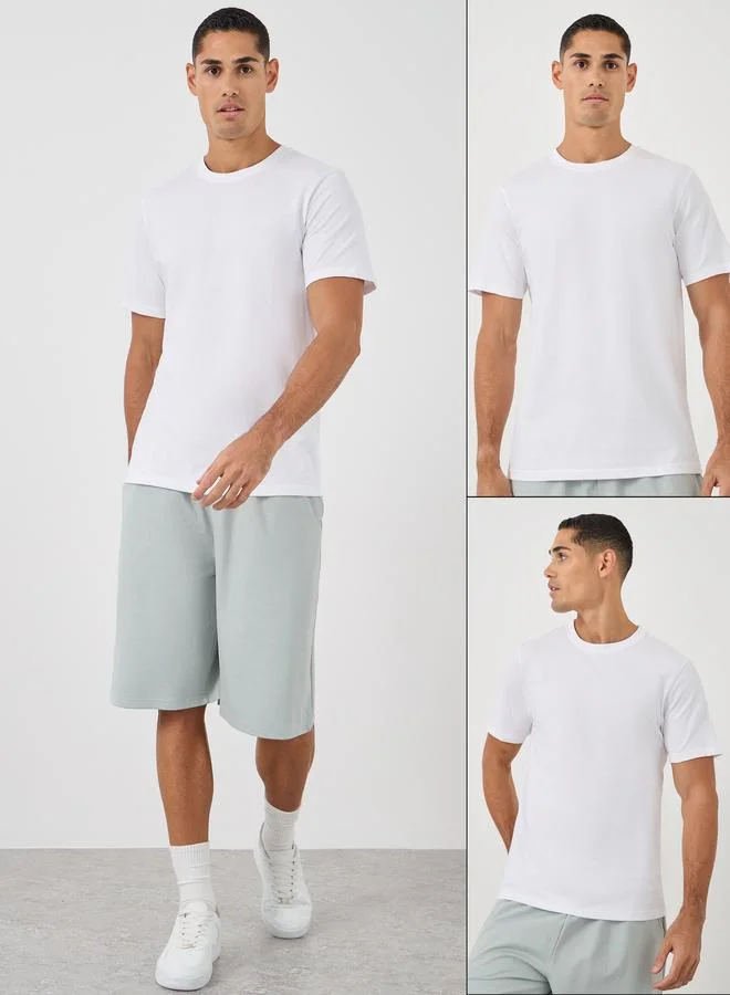 ستايلي Styli Pack of 2 - Solid Cotton Crew Neck Regular Fit T-Shirt