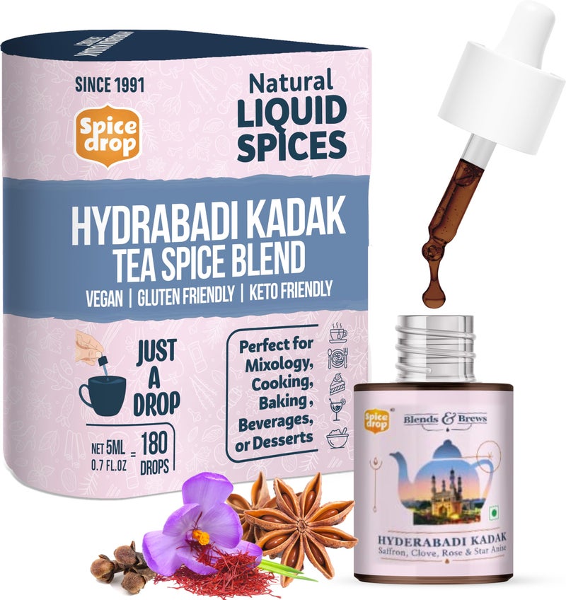 Spice Drop Hyderabadi Kadak Chai Masala Extract | Contains Rose, Saffron & Clove | Flavors 180 cups | 5ML equals 125 grams of powder | No preservative | 1 drop per cup | Tea Masala Drops - Image 1
