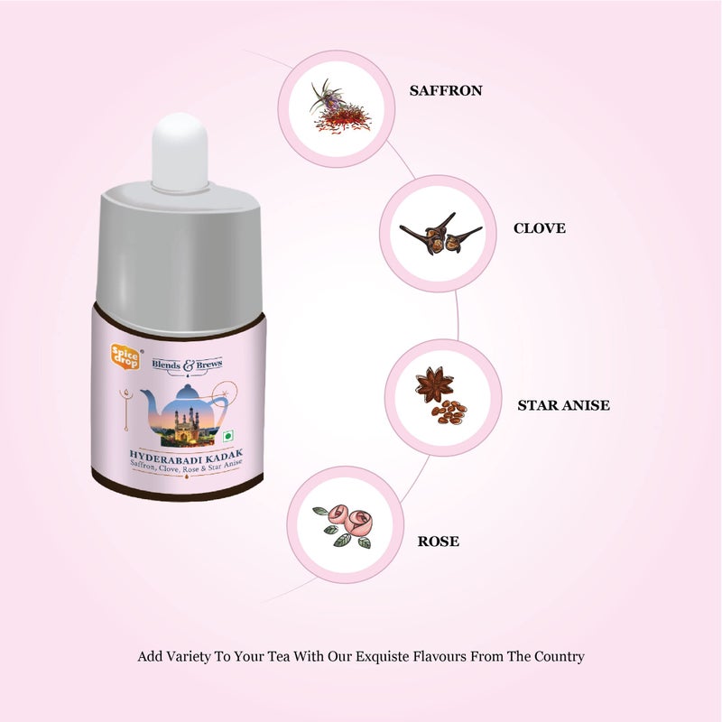 Spice Drop Hyderabadi Kadak Chai Masala Extract | Contains Rose, Saffron & Clove | Flavors 180 cups | 5ML equals 125 grams of powder | No preservative | 1 drop per cup | Tea Masala Drops - Image 4