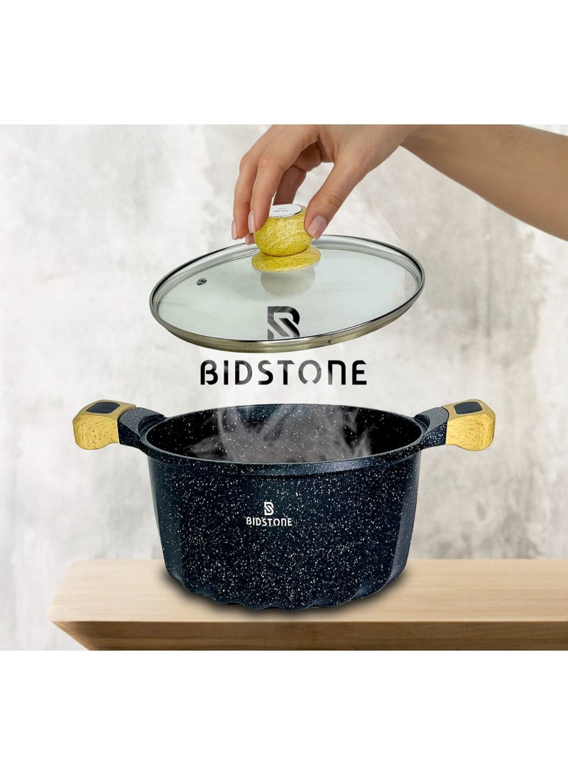 Bidstone 28cm Family-Size Cooking Pot – 7.8 L Aluminum Soup Casserole with Glass Lid – Multi-Layer Granite Coating, Fixed Handle, Oven Safe & 100% PFOA-Free - Image 3