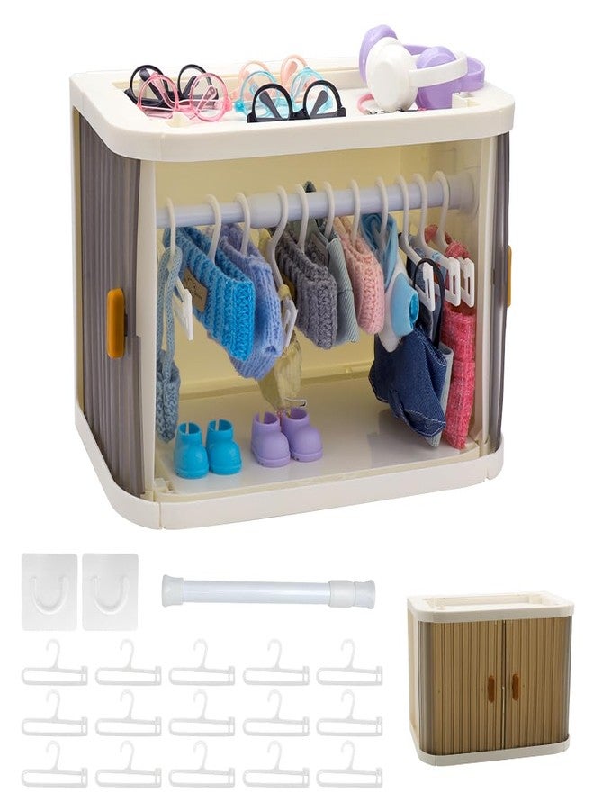 WALLFID Foldable Doll Clothes Organizer with 15 Hangers & Adjustable Rod, Dustproof Storage Box for 10-17cm Mini Dolls, Clothes, Outfits & Accessories, Portable Doll Closet for Display & Storage - Image 1