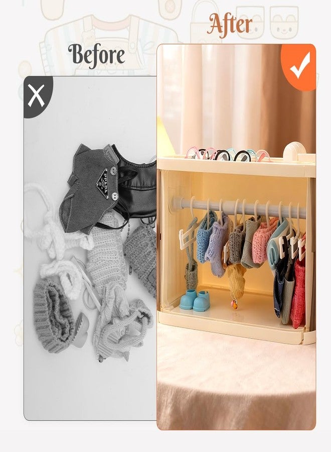 WALLFID Foldable Doll Clothes Organizer with 15 Hangers & Adjustable Rod, Dustproof Storage Box for 10-17cm Mini Dolls, Clothes, Outfits & Accessories, Portable Doll Closet for Display & Storage - Image 3