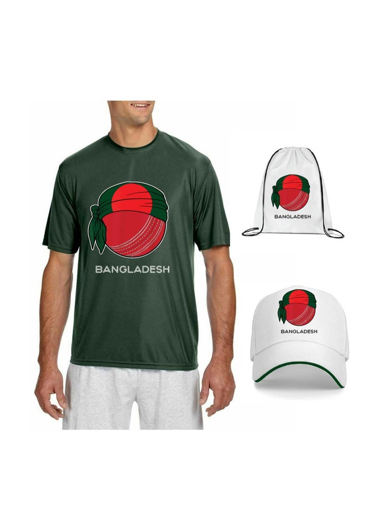 Bangladesh Unisex Sports Jersey Dry-Fit T-shirt for Adults, Drawstring Bag, Cap, and Scarf - Perfect for Bangladesh Cricket Fans  - Image 1