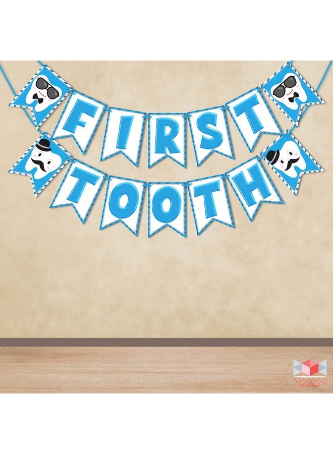 WOBBOX إكسسوارات حفلة صور أول سن من ووبوكس (13 قطعة) مع لافتة أول سن، لون أزرق بخط أنيق، زينة أول سن، عناصر زينة أول سن للرضع، تصميم 2، طفل رضيع - أزرق - Image 4
