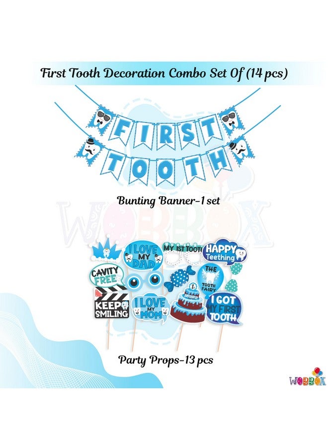 WOBBOX إكسسوارات حفلة صور أول سن من ووبوكس (13 قطعة) مع لافتة أول سن، لون أزرق بخط أنيق، زينة أول سن، عناصر زينة أول سن للرضع، تصميم 2، طفل رضيع - أزرق - Image 2