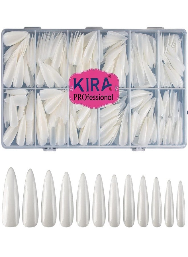 AORAEM Long Stiletto Sharp False Nails Natural Claw Full Cover Artificial Fake Nail Art Tip 500Pcs For Nail Salon,10 Sizes (Natural) - Image 1