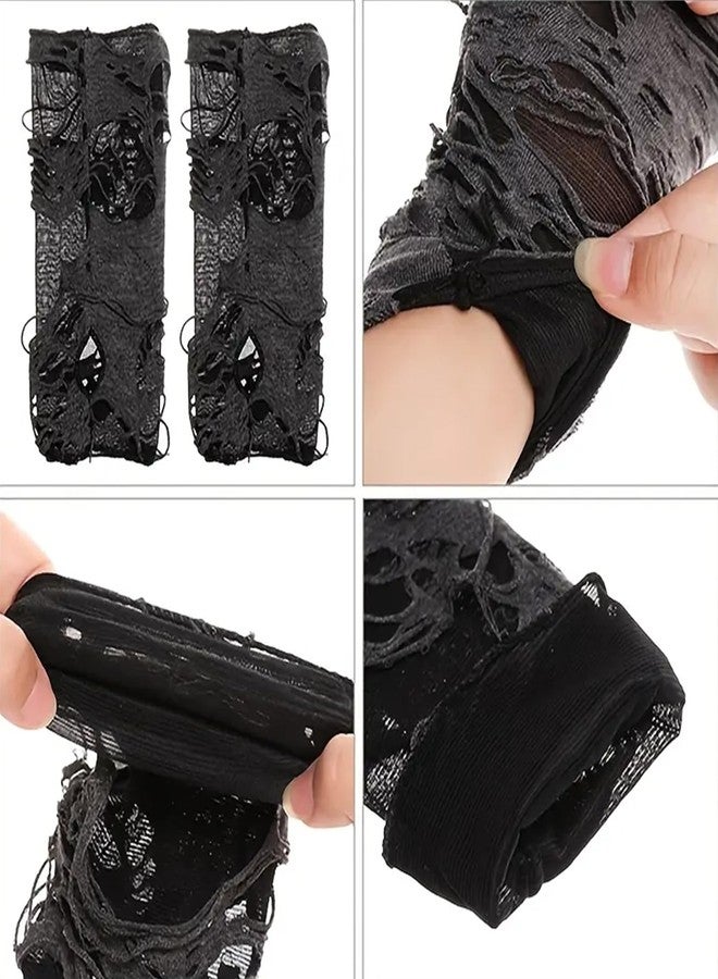 Amazleer Punk Fingerless Gloves Ripped Gothic Arm Leg Sleeves Torn Punk Clothing Costume Accessories - Image 5