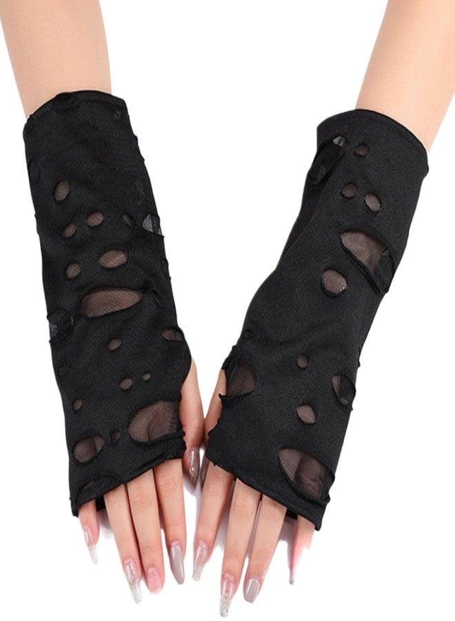 Amazleer Punk Fingerless Gloves Ripped Gothic Arm Leg Sleeves Torn Punk Clothing Costume Accessories - Image 1