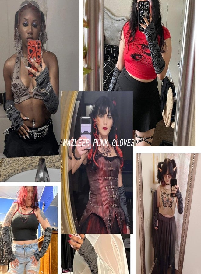 Amazleer Punk Fingerless Gloves Ripped Gothic Arm Leg Sleeves Torn Punk Clothing Costume Accessories - Image 3