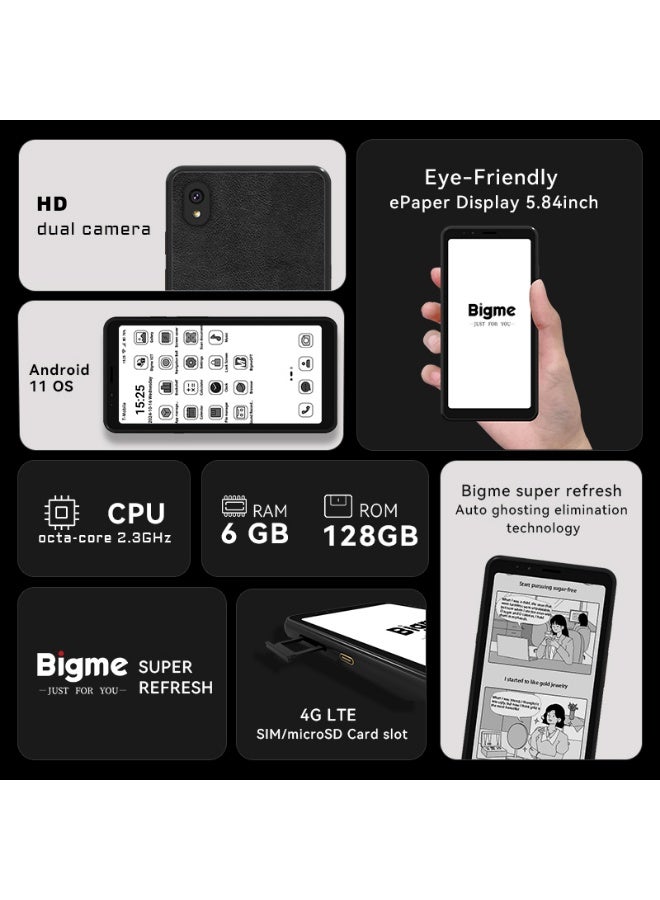 Bigme Hibreak BW 5.84-inch 4G E-Paper reader with 4G connectivity- Black & White Eye Comfort Display, Android 11, 6GB RAM + 128GB Storage, Front Light - Image 2