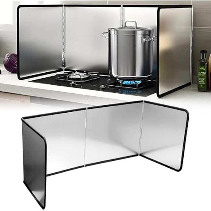 rayihni 4 Sided Grease Splatter Guard Stainless Steel Foldable Oil Splash Guard Oil Splatter Screen Board Oil Barrier Backsplash Guard For Stove Wall Gas Range Frying Pan Camping 30 * 12 Inches - Image 1