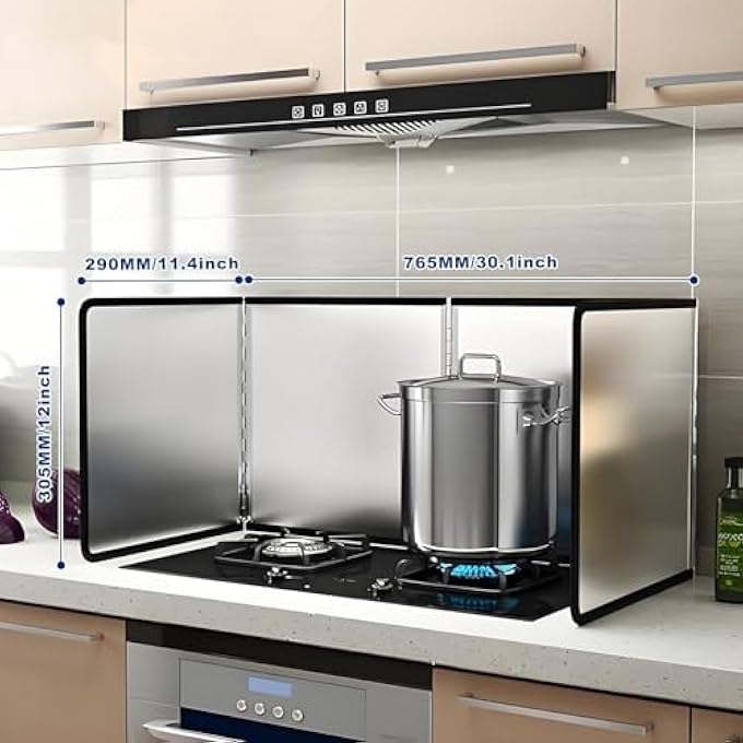 rayihni 4 Sided Grease Splatter Guard Stainless Steel Foldable Oil Splash Guard Oil Splatter Screen Board Oil Barrier Backsplash Guard For Stove Wall Gas Range Frying Pan Camping 30 * 12 Inches - Image 5