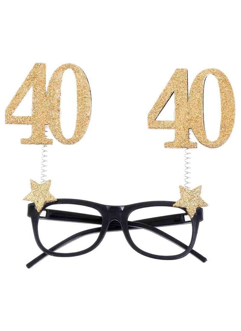 نظارات عيد ميلاد الذكرى الأربعين، بلاستيك ذهبي لامع أسود، 14 سم