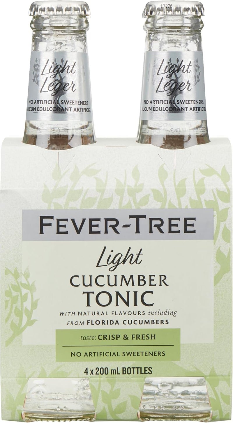 FEVER TREE Fever-Tree Refreshingly Light Cucumber Tonic Water - 4 Pack of 200 ML Bottles - Image 1