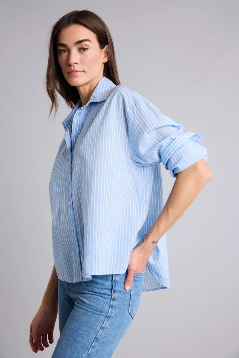 Defacto Oversize Striped Voile Long Sleeve Shirt