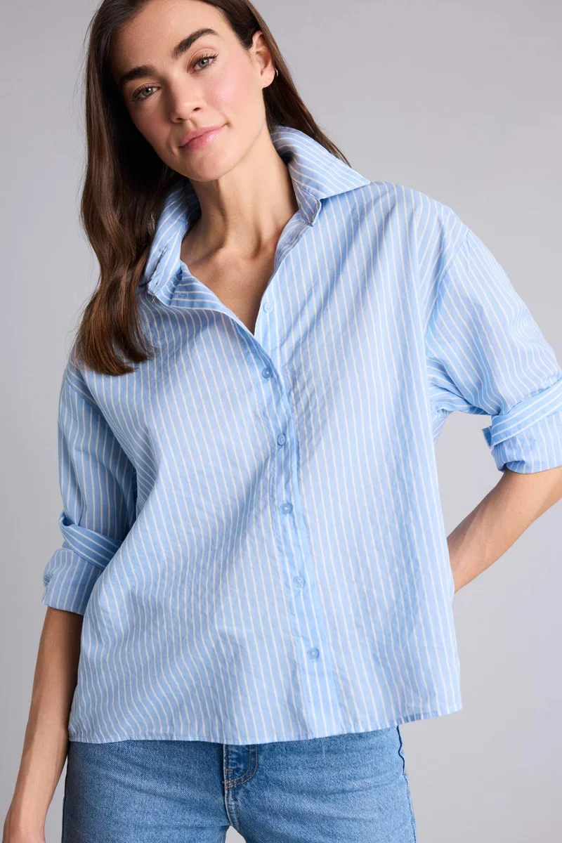 Defacto Oversize Striped Voile Long Sleeve Shirt