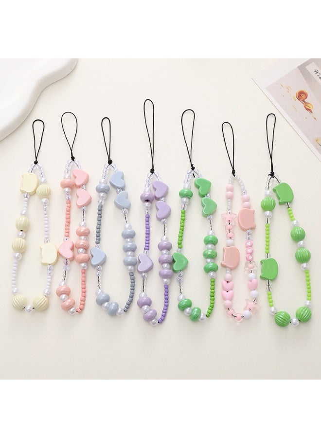 NIBEMINENT Phone Charm/ Chain Strap for Women Girls,Love Beads Cell Phone Case Lanyard Wrist Strap，K2928/Pink - Image 2