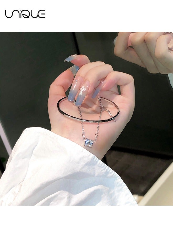 يونيك سوار مزدوج الطبقة - أزياء فاخرة خفيفة - نصف سوار نصف سلسلة - ماسة مزدوجة - سوار طقم - سوار الخصر Xiaoman - أفضل هدية - Image 3