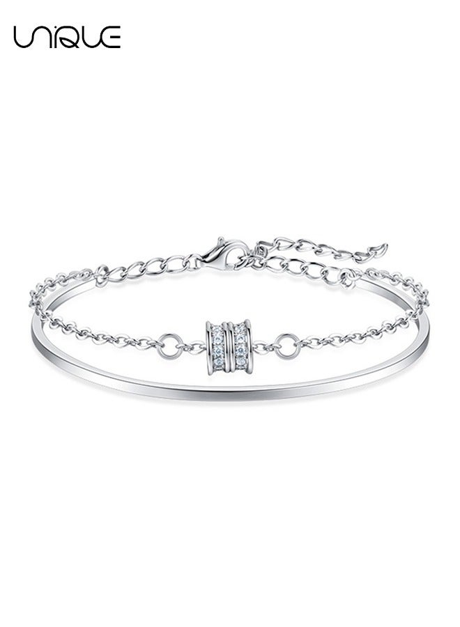 يونيك سوار مزدوج الطبقة - أزياء فاخرة خفيفة - نصف سوار نصف سلسلة - ماسة مزدوجة - سوار طقم - سوار الخصر Xiaoman - أفضل هدية - Image 1