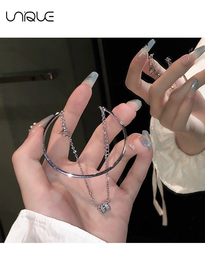 يونيك سوار مزدوج الطبقة - أزياء فاخرة خفيفة - نصف سوار نصف سلسلة - ماسة مزدوجة - سوار طقم - سوار الخصر Xiaoman - أفضل هدية - Image 4