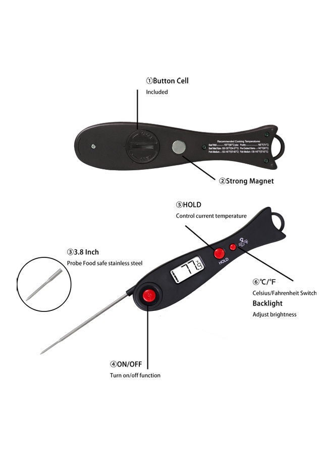 NIBEMINENT Instant Read Meat Thermometer Barbecue With Backlight LCD Foldaway Probe Auto Off Back Magnet Memory Function Black 16.3*2.6*4.2cm  - Image 4