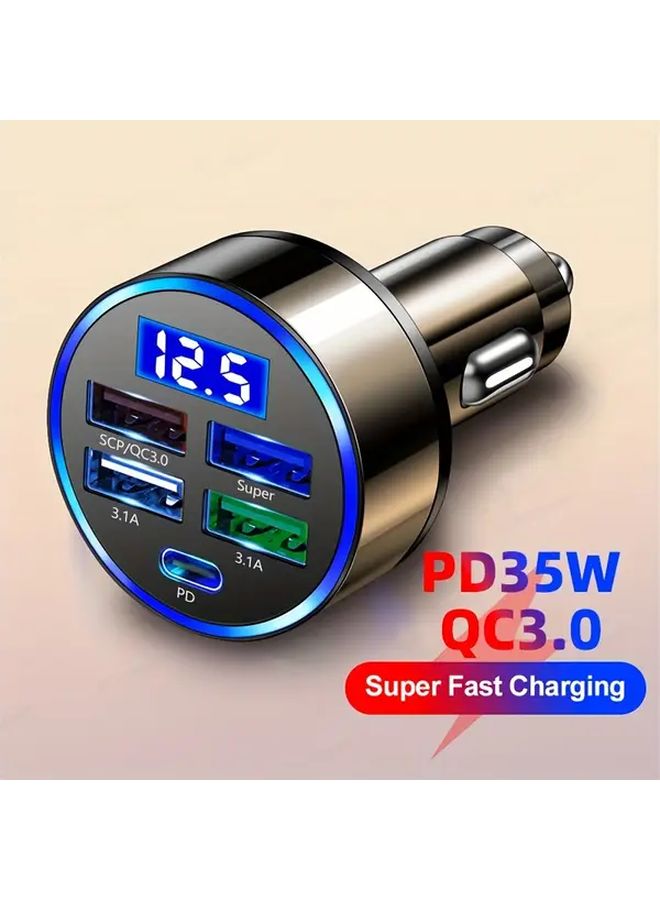 Black USB C Car Charger Adapter 4 Ports Fast Charging Type C PD Quick Charge 3.0 Multiport Charger High Speed Car Accessory Road Trip Essential Travel Charger - Image 1