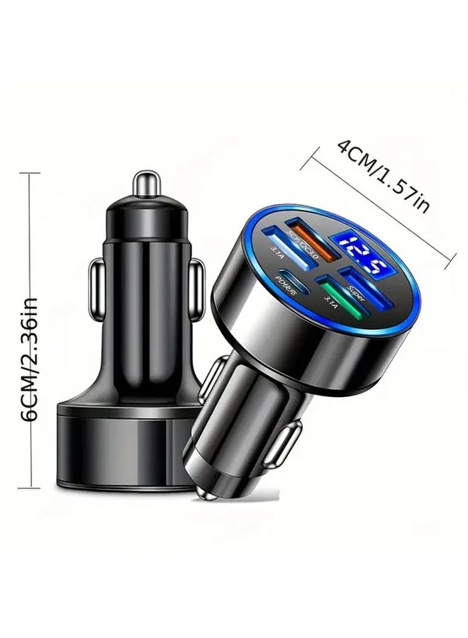 Black USB C Car Charger Adapter 4 Ports Fast Charging Type C PD Quick Charge 3.0 Multiport Charger High Speed Car Accessory Road Trip Essential Travel Charger - Image 3