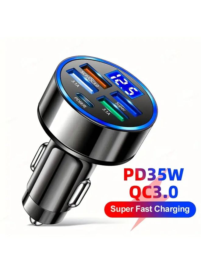 Black USB C Car Charger Adapter 4 Ports Fast Charging Type C PD Quick Charge 3.0 Multiport Charger High Speed Car Accessory Road Trip Essential Travel Charger - Image 2