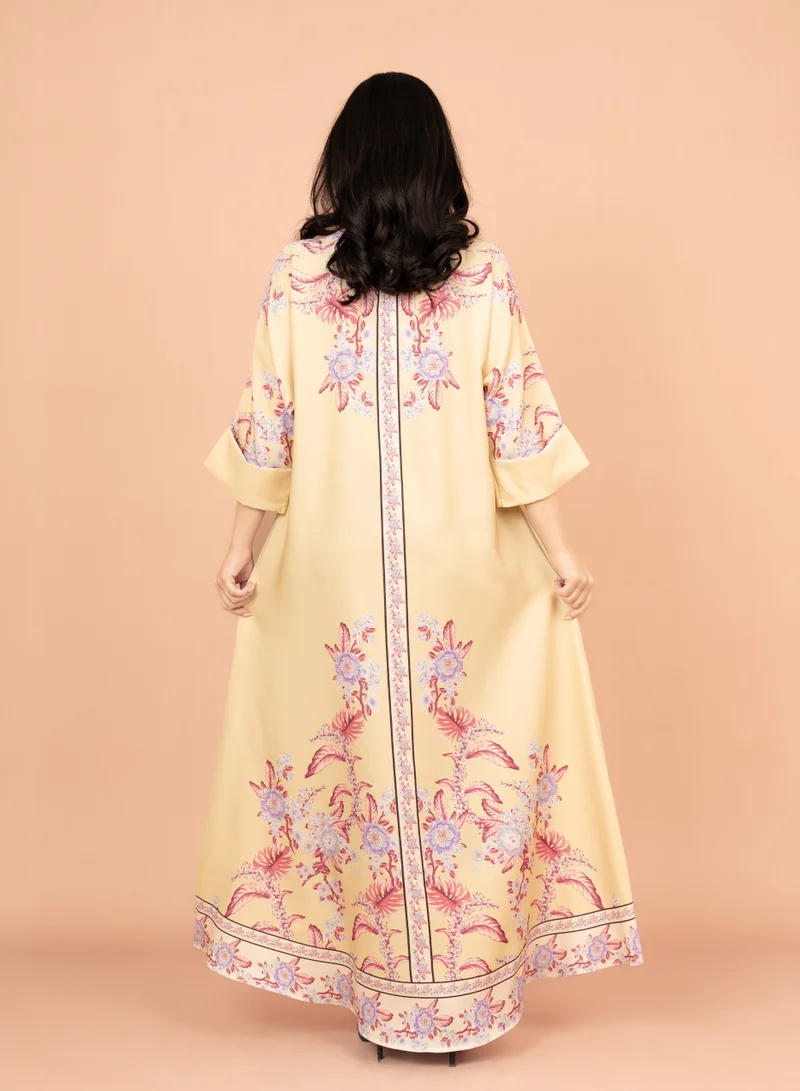 IKKXA Crystal Enchant Print Jalabiya IK1017 Yellow