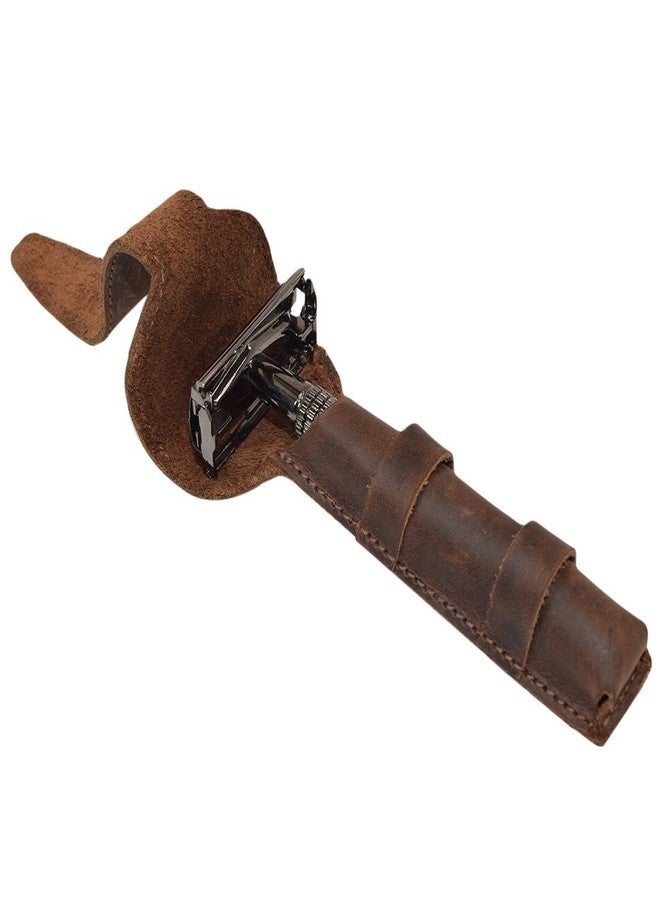 Hide & Drink, Leather Double Edge Safety Razor Protective Case, Shaving Travel Pouch, Handmade (Bourbon Brown) - Image 2