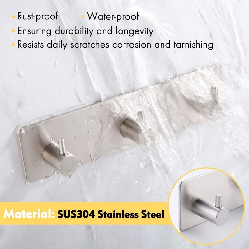 pepplo 304 Stainless Steel Self Adhesive Hooks Heavy Duty Wall Hooks Nail-Free Waterproof Stick On Bathroom Kitchen Door for Keys Hats Towel Coats, Brushed Finish (Joint Three Hook) - Image 4