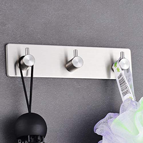 pepplo 304 Stainless Steel Self Adhesive Hooks Heavy Duty Wall Hooks Nail-Free Waterproof Stick On Bathroom Kitchen Door for Keys Hats Towel Coats, Brushed Finish (Joint Three Hook) - Image 3