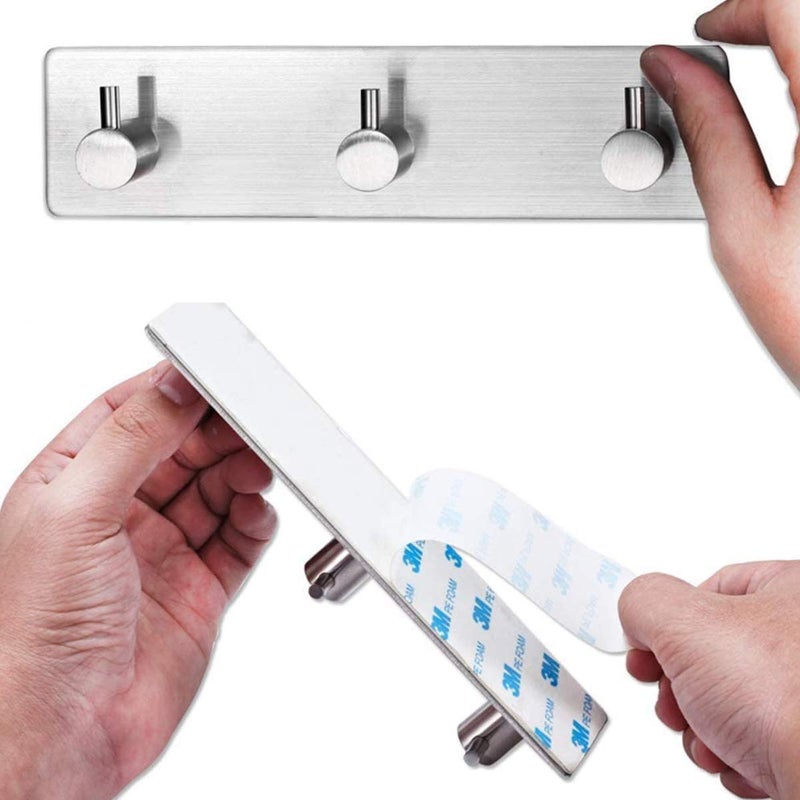 pepplo 304 Stainless Steel Self Adhesive Hooks Heavy Duty Wall Hooks Nail-Free Waterproof Stick On Bathroom Kitchen Door for Keys Hats Towel Coats, Brushed Finish (Joint Three Hook) - Image 2