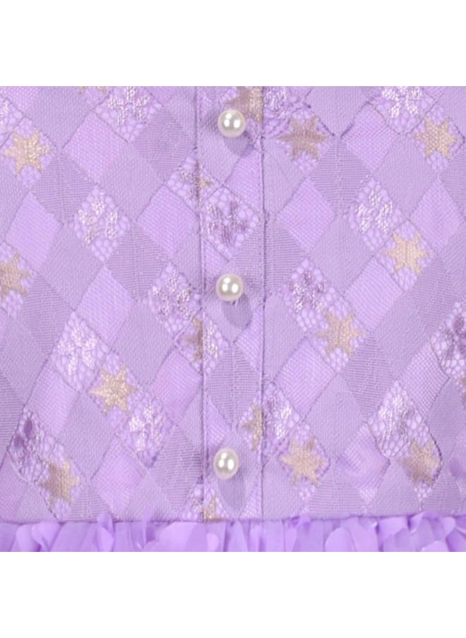 Sunny Fashion Girls Dress 3D Butterfly Purple Plaid Lace Top Square Collar Short Sleeve Size 6  - Image 5