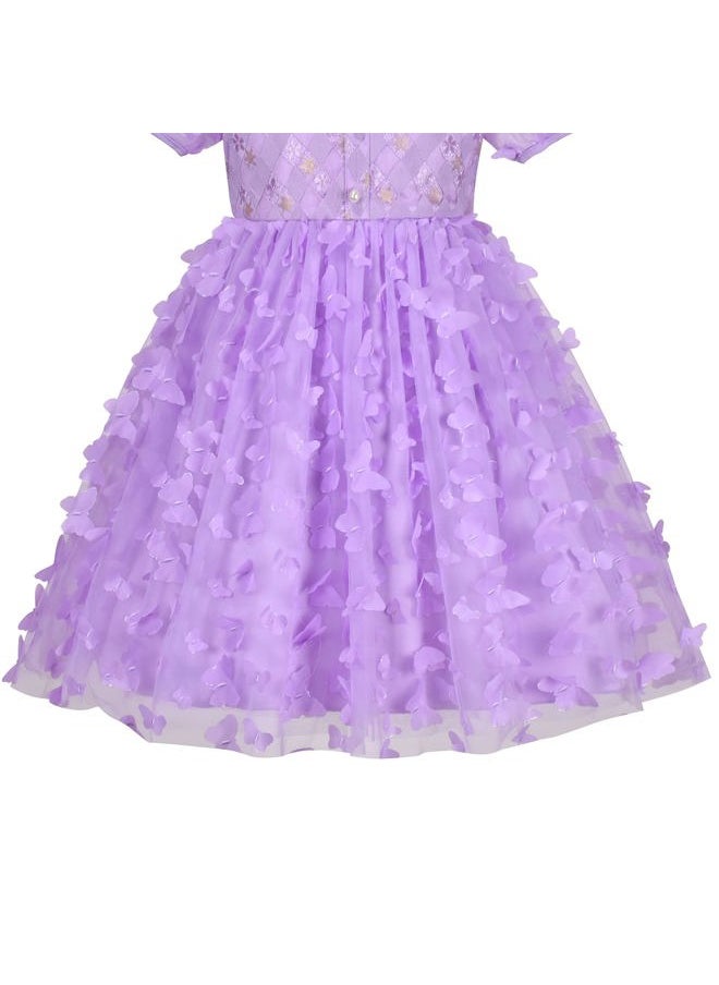 Sunny Fashion Girls Dress 3D Butterfly Purple Plaid Lace Top Square Collar Short Sleeve Size 6  - Image 4