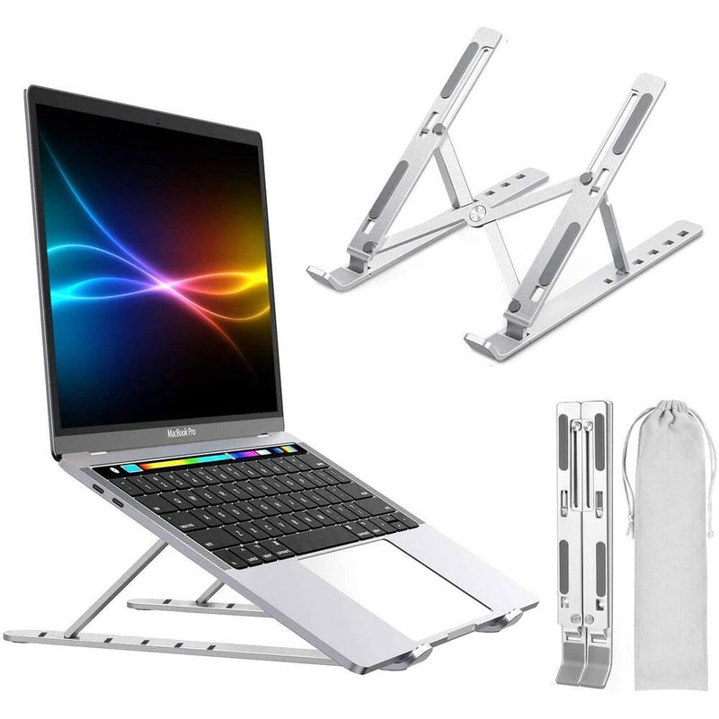 Amronix Premium Aluminium Laptop Stand Foldable Metal Frame Laptop Stand with Height Adjustment Laptop Overheating Protection All Laptops MacBooks Comes with Carry Pouch Silver