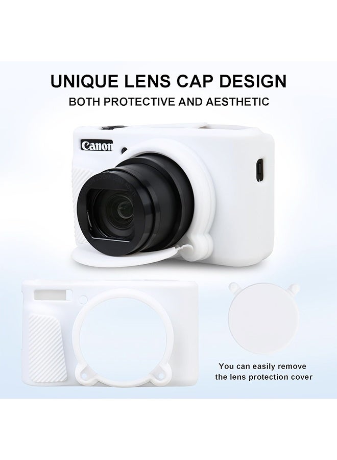 حافظة كاميرا من السيليكون الناعم لكاميرا Canon PowerShot SX740/ SX730 الرقمية، حقيبة واقية من السيليكون الناعم غطاء عدسة قابل للإزالة، حافظة واقية خفيفة الوزن مضادة للخدش (أبيض) - Image 4