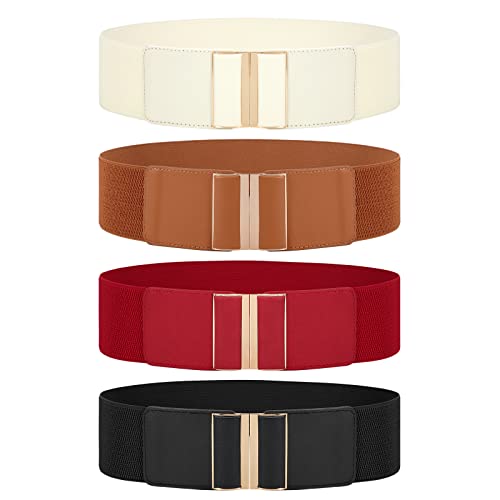 JASGOOD 4 Pack Wide Elastic Stretch Waist Belts for Women Dress Vintage Belt - Image 1