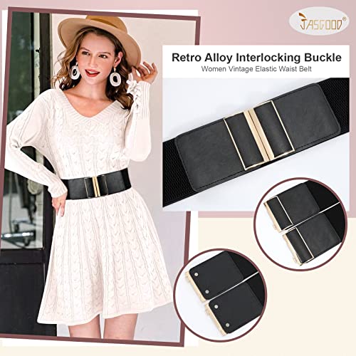 JASGOOD 4 Pack Wide Elastic Stretch Waist Belts for Women Dress Vintage Belt - Image 4