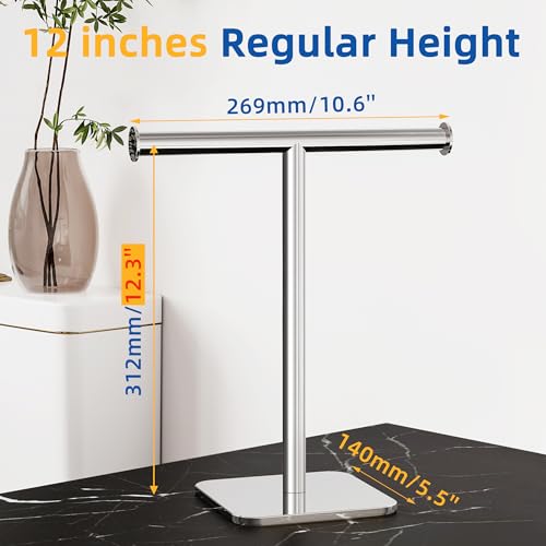 RUACQ TShape Hand Towel Holder Stand 12inch Weighted Base Towel Rack Countertop Towel Holder for Bathroom 304 Stainless Steel Heavy Duty Chrome - Image 3