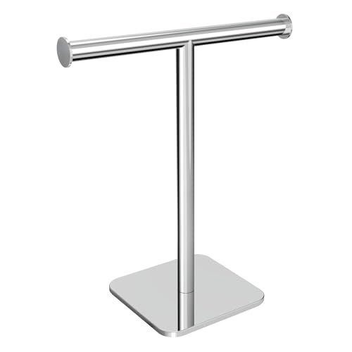 RUACQ TShape Hand Towel Holder Stand 12inch Weighted Base Towel Rack Countertop Towel Holder for Bathroom 304 Stainless Steel Heavy Duty Chrome - Image 1
