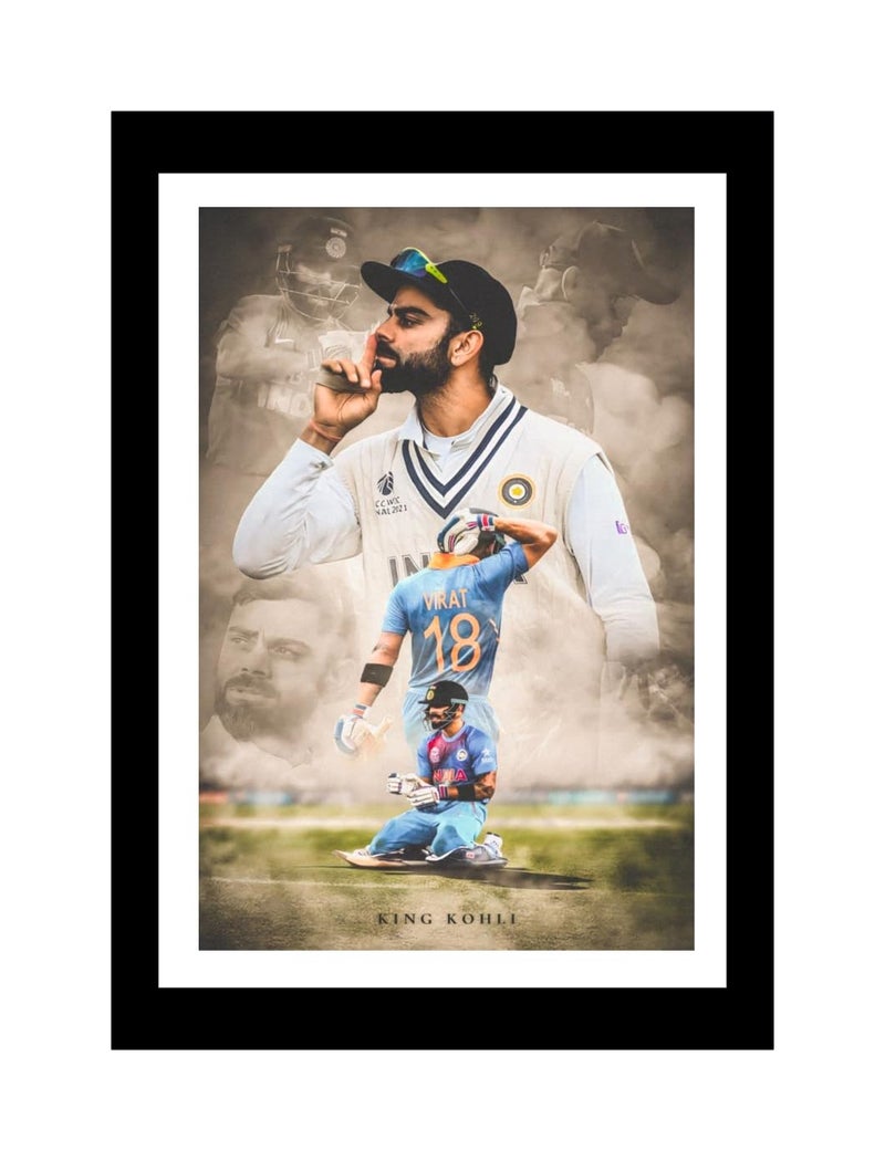 Akki Wold Virat Kohli Framed Poster For Living Room, Office,Cafe (Size -25 Cm X 33 cm) - Image 1