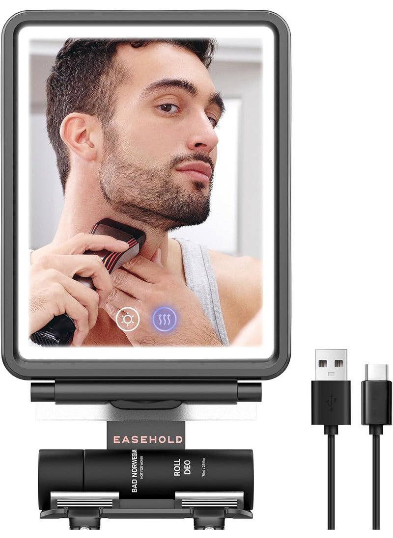 EASEHOLD EASEHOLD Shower Mirror Fogless for Shaving, Heated Shaving Mirror for Shower, Adjustable Anti Fog Mirror with Razor Holder and Storage Tray, 5000mAh Rechargeable Led Mirror Bathroom for Men& Women 