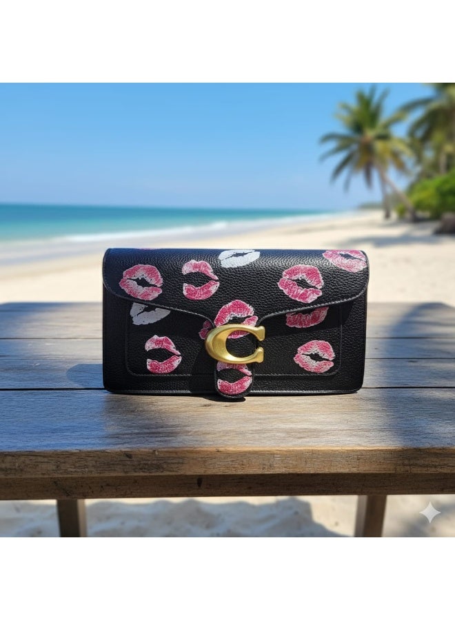 Coachoutlet Tabby Satchel Bag, Kissable Design, Gold Hardware with long belt strap