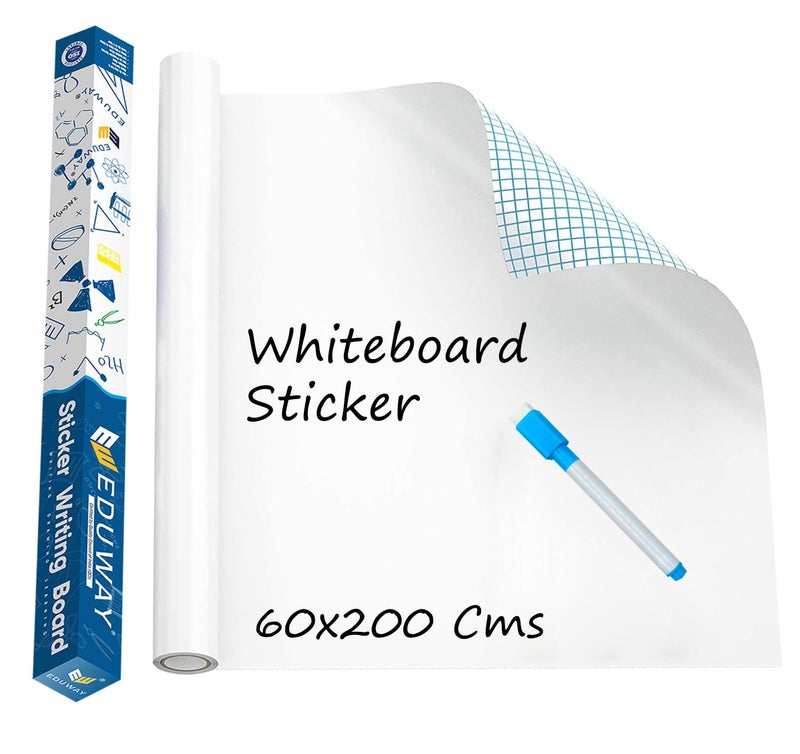 Eduway 1.9x6.5 Feet (60x200 cm) White Board Sticker for Wall | with 1 Marker | Self-Adhesive Removable Sheet, Planner for Kids, Home & Office | Dry Erasable Sheet for Writing & Drawing - Image 1