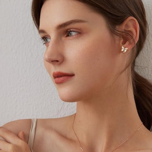 THUNARAZ 12 Pairs Comfortable Clip on Earrings for Women Sparklrd Crystal Clip Earrings CZ Cute Butterfly Flower Pearl Clip on Stud Earrings Non Piercing Jewelry Gold - Image 2