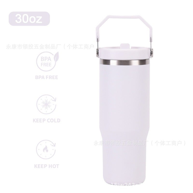 30oz Stainless Steel Tumbler with Straw and Handle - Image 4